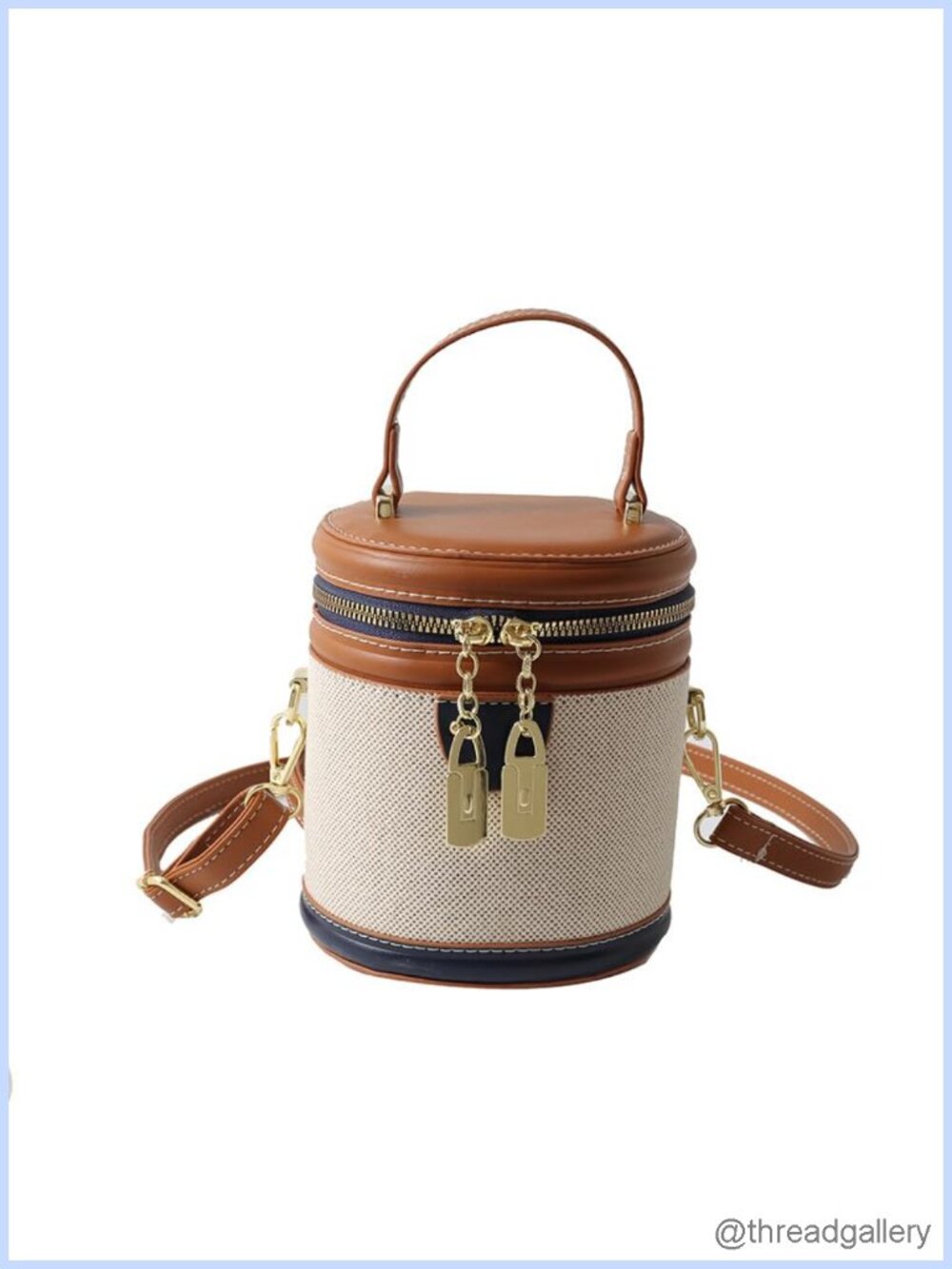 Small Bucket Bag PU Leather Canvas Cylinder Crossbody Purse Shoulder Handbag